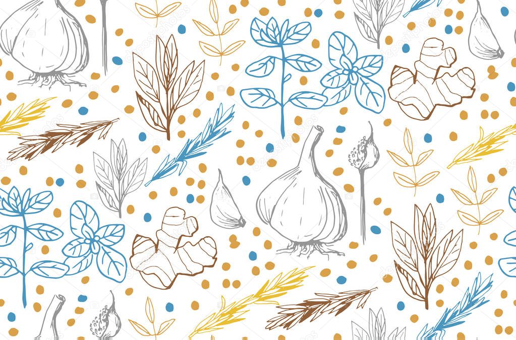 Herbs and medicinal plants seamless pattern