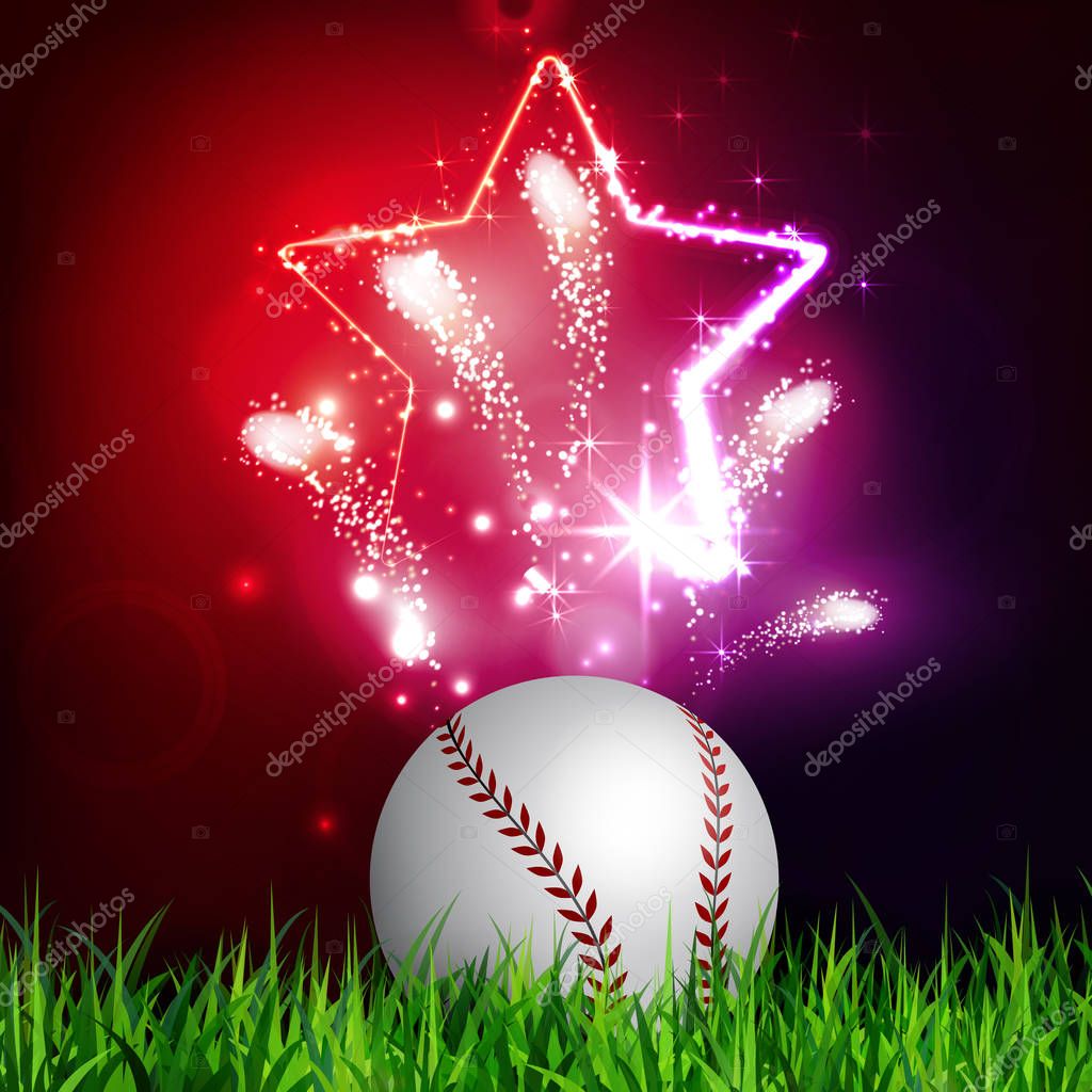 Baseball ball on grass with firework and star and usa sybols vector illustration
