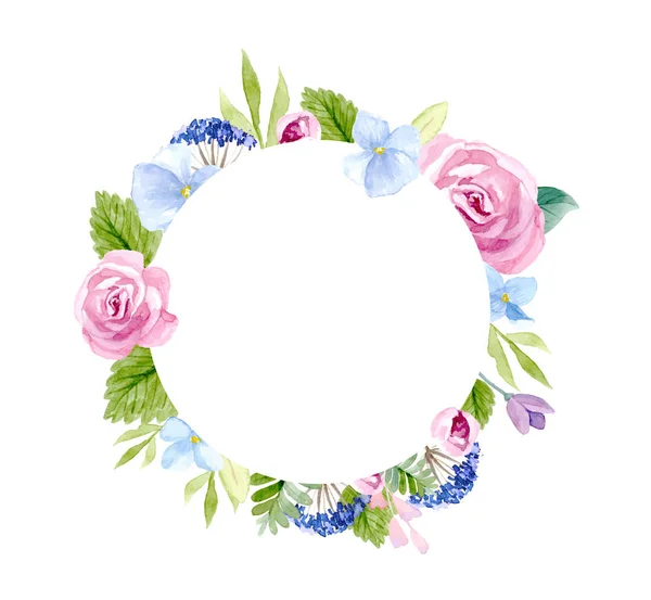 Corona de flores en acuarela — Vector de stock