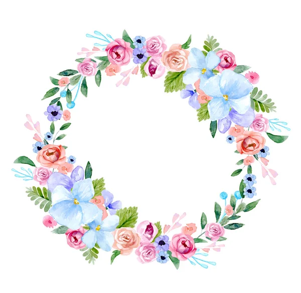 Ghirlanda di fiori in acquerello — Vettoriale Stock
