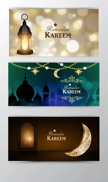 Ramadan Kareem üdvözlőlap bannerek készlet — Stock Vector
