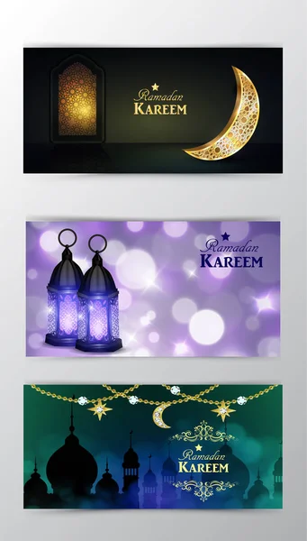Ramazan Kareem tebrik kartı afiş kümesi — Stok Vektör