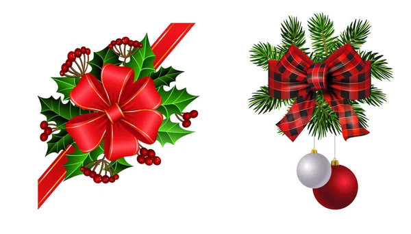 Decoraciones de Navidad con abeto y decoraciones — Vector de stock