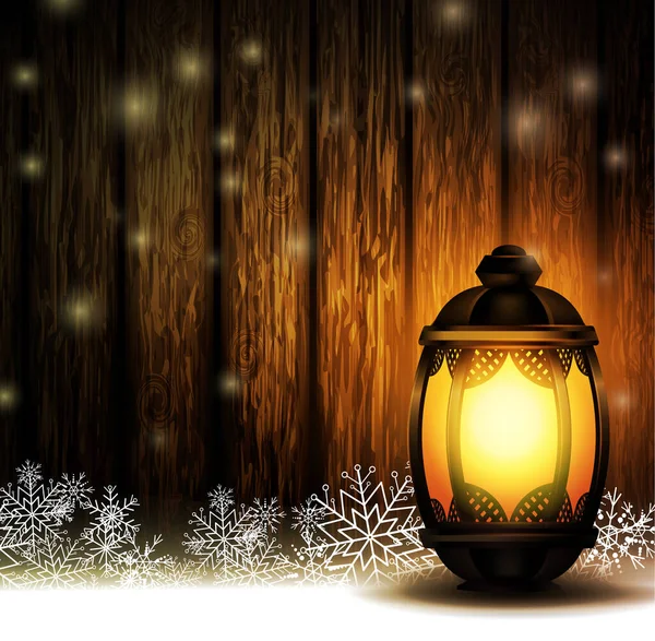 Vintage Christmas wood background lantern — Stock Vector