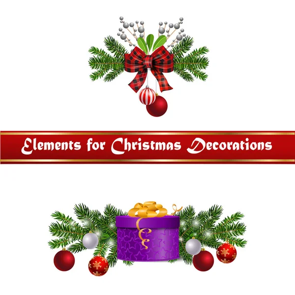 Decoraciones de Navidad con abeto y decoraciones — Vector de stock