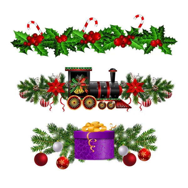 Vánoční ozdoby s jedlí a vlakem — Stockový vektor