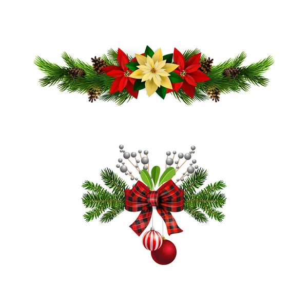 Christmas decorations with fir tree and decorations — Stock Vector