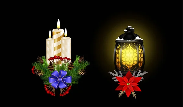 街路灯コレクションとクリスマスの装飾 — ストックベクタ