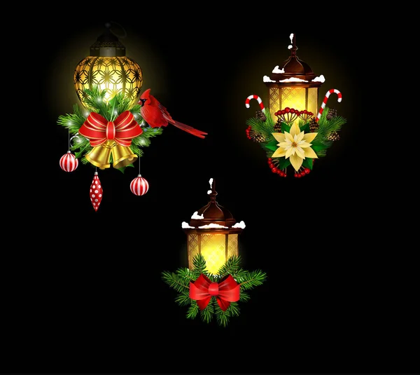 Décoration de Noël avec cpllection réverbère — Image vectorielle