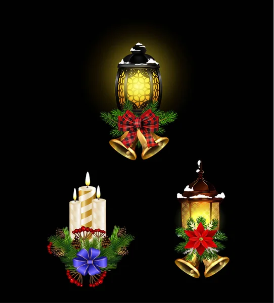 街路灯コレクションとクリスマスの装飾 — ストックベクタ
