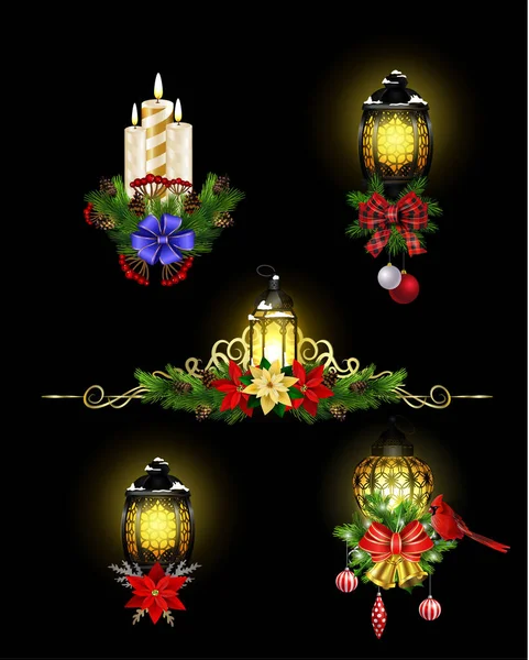 Decoración de Navidad con luz de calle cpllection — Vector de stock