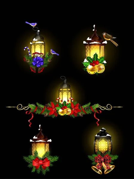 Christmas decoration with street light cpllection — Stock Vector