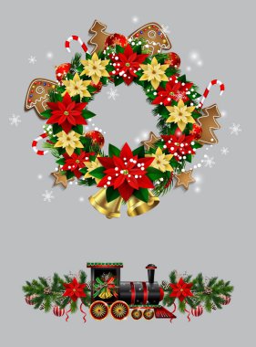 Noel süslemeleri köknar ağacının altın çanları ile