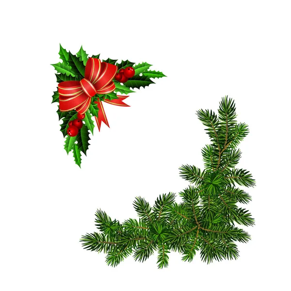 Christmas decorations with fir tree collection isolated — Stock Vector