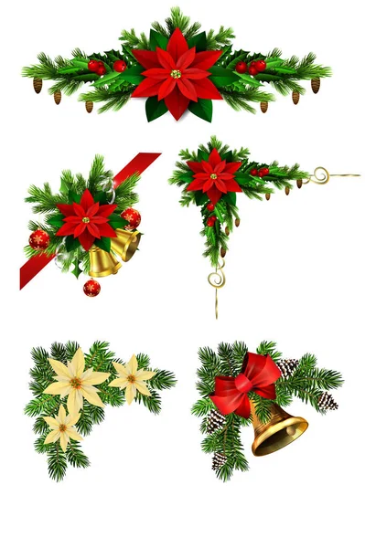 Noel süslemeleri köknar ağacının altın çanları ile — Stok Vektör