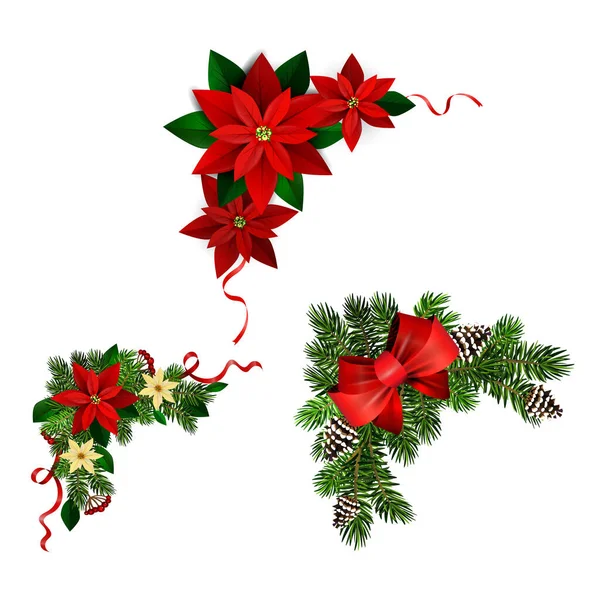 Juldekorationer med gran trädsamling isolerad — Stock vektor