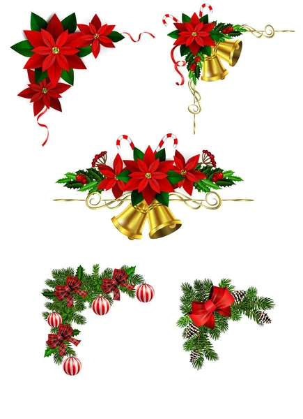 Julepynt med grantræ gyldne jingle klokker – Stock-vektor