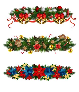 Noel süslemeleri köknar ağacının altın çanları ile