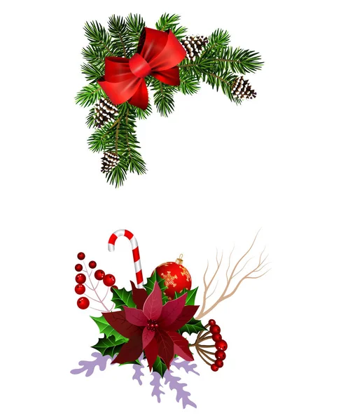 Decoraciones navideñas con colección de abetos aislados — Vector de stock