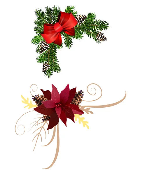 Decoraciones navideñas con colección de abetos aislados — Vector de stock
