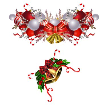 Noel süslemeleri köknar ağacının altın çanları ile