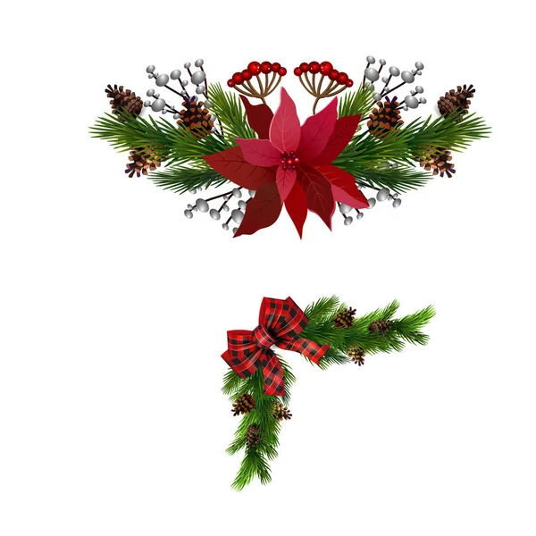 Decoraciones navideñas con colección de abetos aislados — Vector de stock