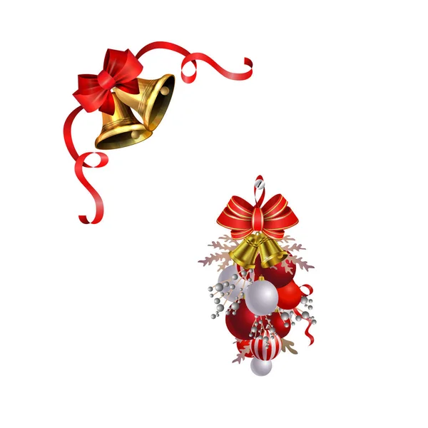 Décorations de Noël avec des cloches de jingle d'or sapin — Image vectorielle