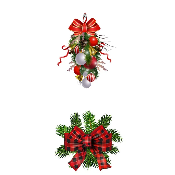 Decorações de Natal com coleção de abeto isolado — Vetor de Stock