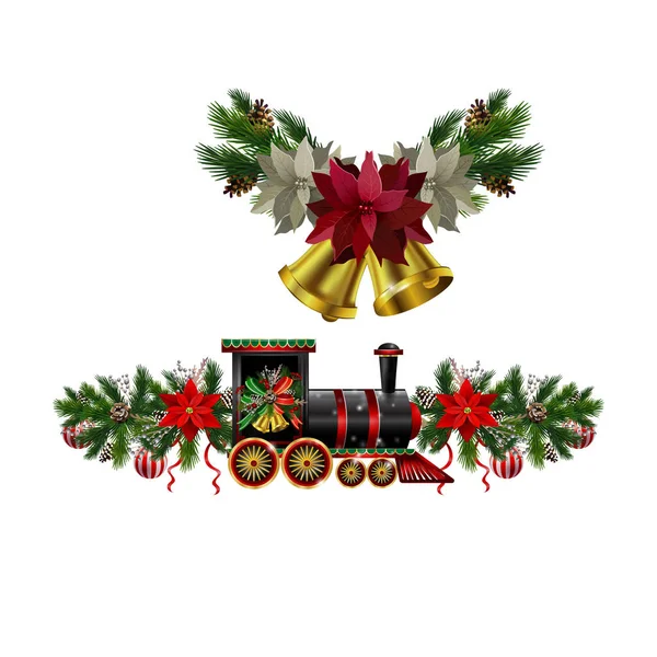 Noel süslemeleri köknar ağacının altın çanları ile