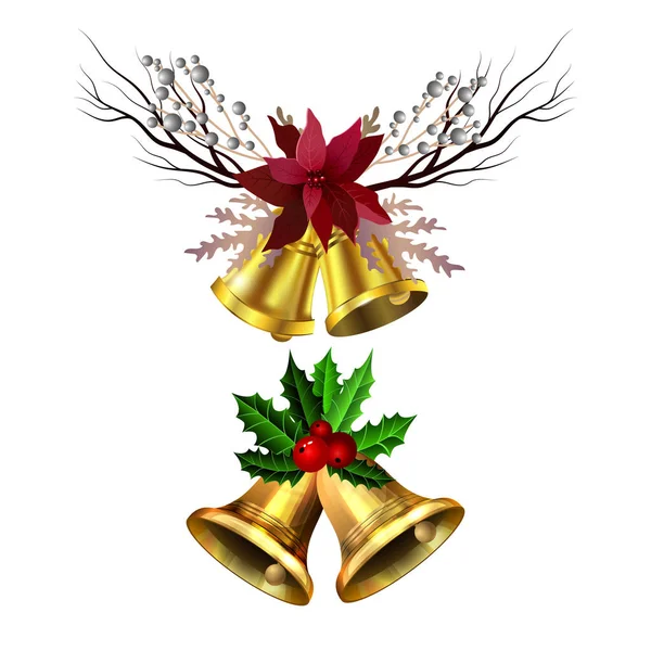 Рождественские украшения с золотыми колокольчиками из елки — стоковый вектор