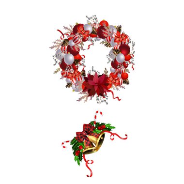 Köknar ağacı koleksiyonu olan Noel süslemeleri izole