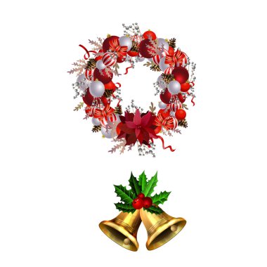 Köknar ağacı koleksiyonu olan Noel süslemeleri izole