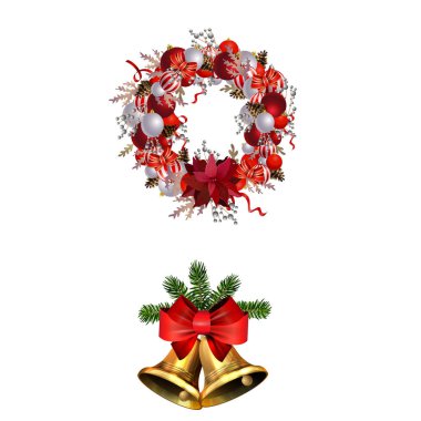 Köknar ağacı koleksiyonu olan Noel süslemeleri izole