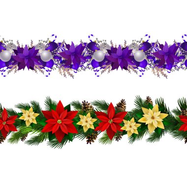 Köknar ağacı ve süslemelerle süslenmiş Noel süslemeleri