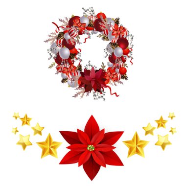 Köknar ağacı koleksiyonu olan Noel süslemeleri izole