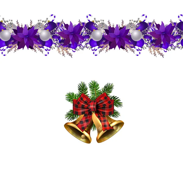 Decorações de Natal com abeto e decorações fronteira sem costura — Vetor de Stock