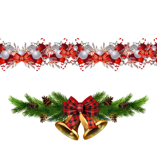 Décorations de Noël avec sapin et décorations bordure transparente — Image vectorielle