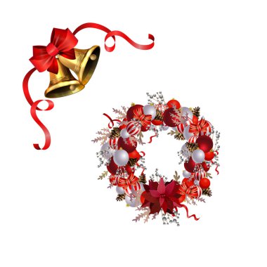 Köknar ağacı koleksiyonu olan Noel süslemeleri izole