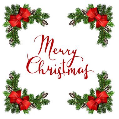 Vektör. Noel süslemesi: Evergreen çerçeve izole