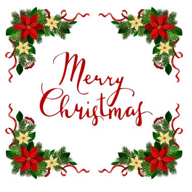 Vektör. Noel süslemesi: Evergreen çerçeve izole