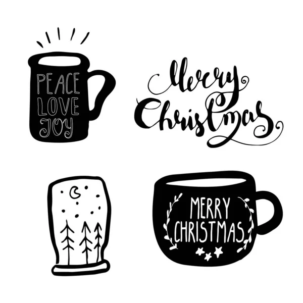 Set kerst belettering handgeschreven — Stockvector