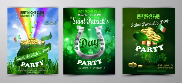 St. Patricks Day poster set Vector illustration — ストックベクタ