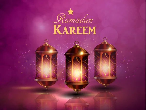 Saludo del Ramadán Kareem sobre fondo borroso — Vector de stock