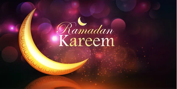 Ramadan Kareem köszöntés elmosódott háttérrel, félholddal — Stock Vector