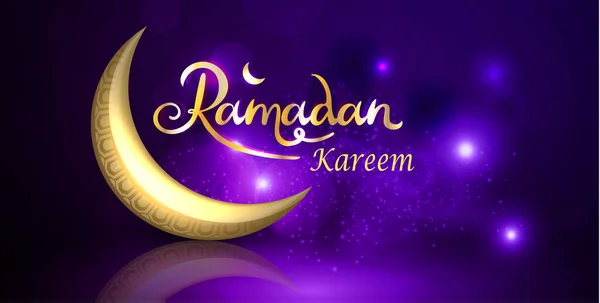 Ramadan Kareem köszöntés elmosódott háttérrel, félholddal — Stock Vector