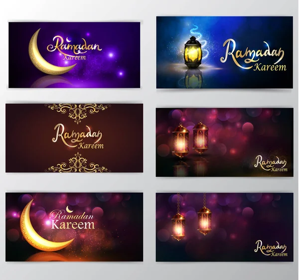 Ramadan Kareem pozdrav na rozmazaném pozadí sada karet Royalty Free Stock Vektory