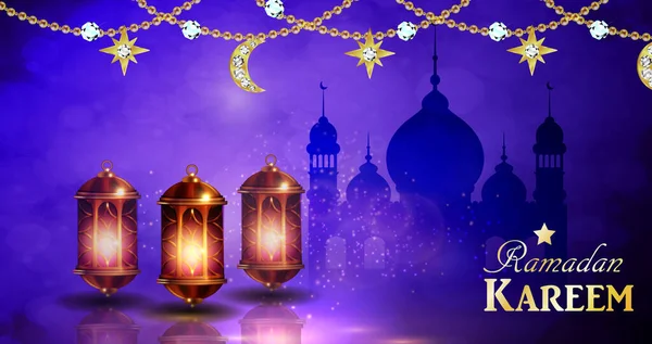 Ramadan Kareem pozdrav na rozmazaném pozadí — Stockový vektor