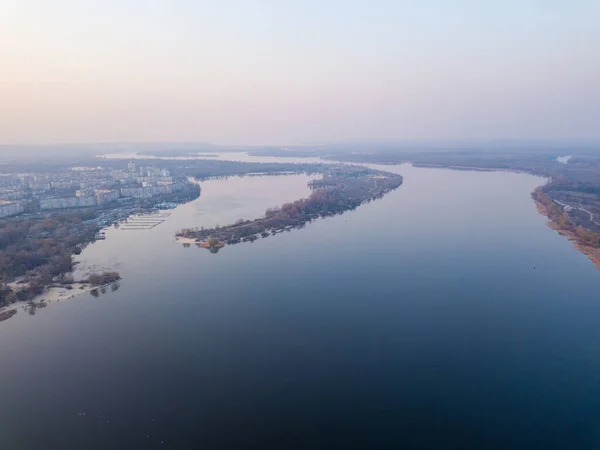 Пейзаж Синя Година Над Дніпром Києві Повітряний Дрон — стокове фото