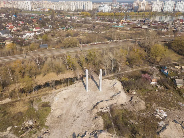 Construction Bridge Kiev Dnieper River Aerial Drone View — Stock Photo, Image