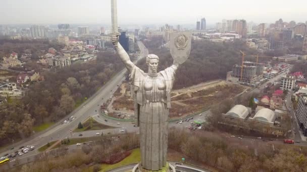 Luftaufnahme Des Motherland Monument Monumentale Statue Kiew Hauptstadt Der Ukraine — Stockvideo